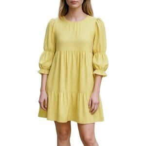 Butter Yellow Babydoll Dress L Cottagecore Casual Summer Flowy Feminine Flirty‎